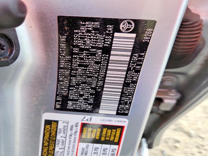 66693246 :رقم المزاد ، 4T1BK1FK8GU030752 vin ، 2016 Toyota Camry مزاد بيع