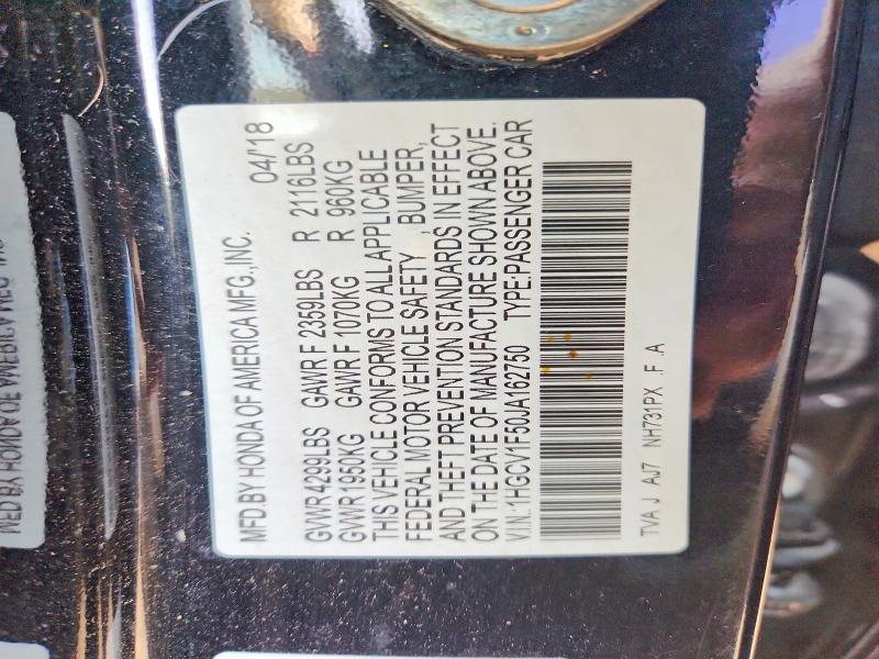 64019626 :رقم المزاد ، 1HGCV1F50JA162750 vin ، 2018 Honda Accord مزاد بيع