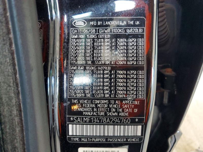 Aukcja sprzedaży 2008 Land Rover Range Rover, vin: SALMF13478A294760, numer aukcji: 63675806