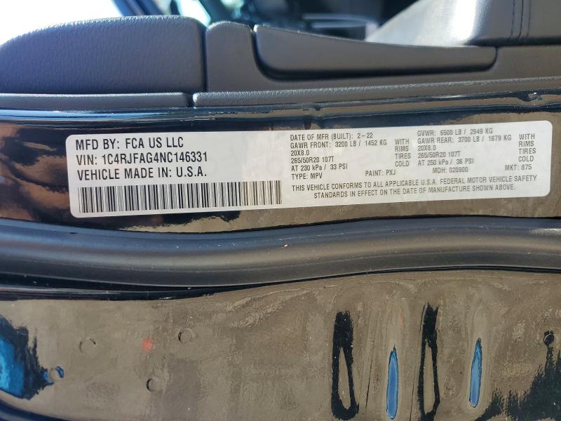 65993366 :رقم المزاد ، 1C4RJFAG4NC146331 vin ، 2022 Jeep Grand Cherokee مزاد بيع