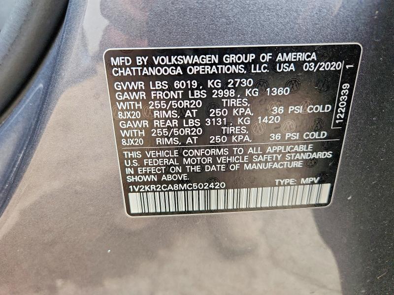 64319086 :رقم المزاد ، 1V2KR2CA8MC502420 vin ، 2021 Volkswagen Atlas مزاد بيع
