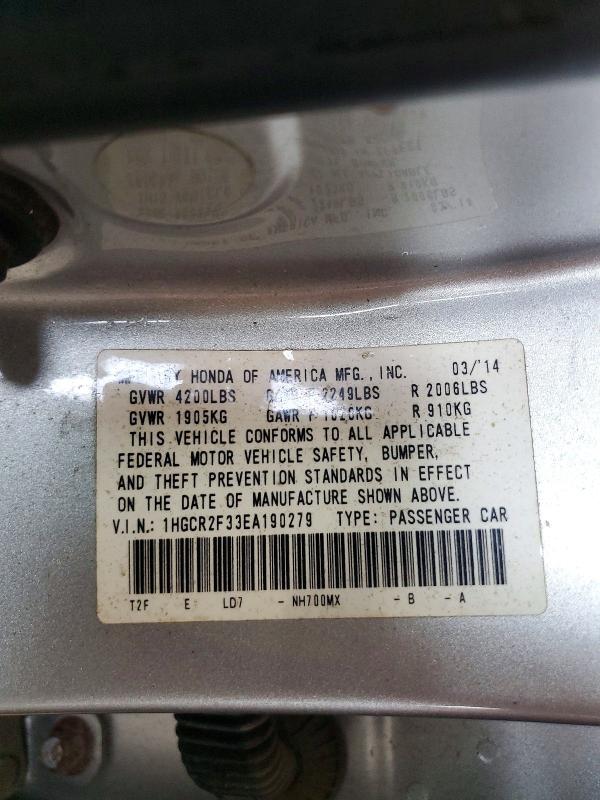 Aukcja sprzedaży 2014 Honda Accord, vin: 1HGCR2F33EA190279, numer aukcji: 62423086