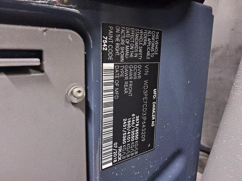 Продажа на аукционе авто 2018 Mercedes-benz Sprinter, vin: WD3PE7CD3JP643209, номер лота: 63658866