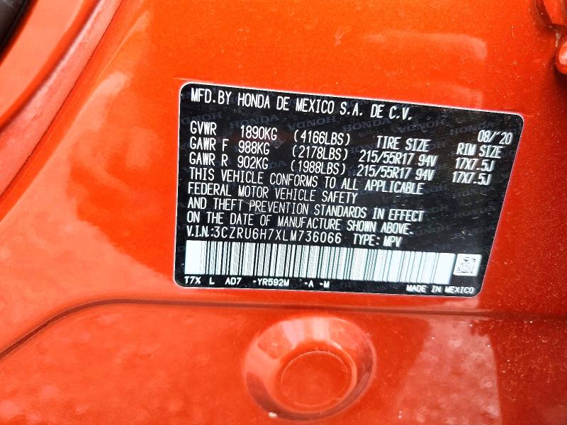 66743866 :رقم المزاد ، 3CZRU6H7XLM736066 vin ، 2020 Honda Hr-v مزاد بيع