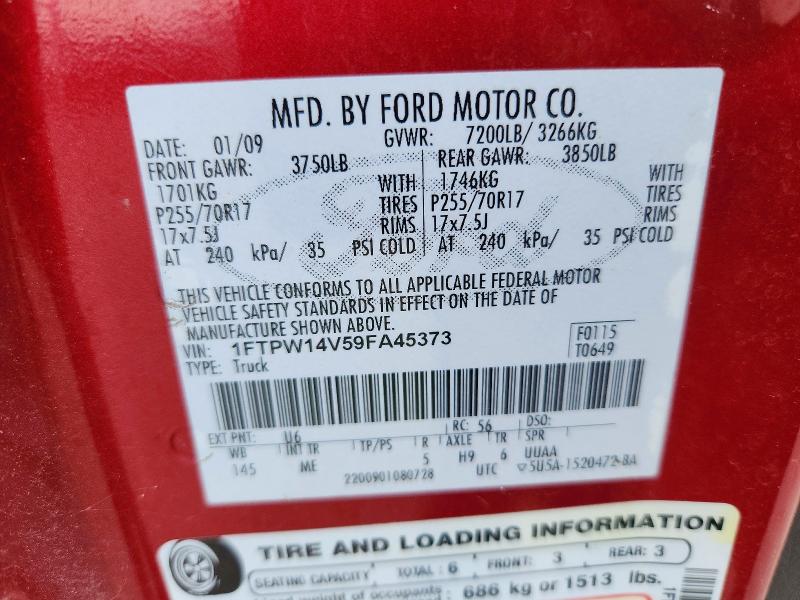 64066686 :رقم المزاد ، 1FTPW14V59FA45373 vin ، 2009 Ford F150 مزاد بيع