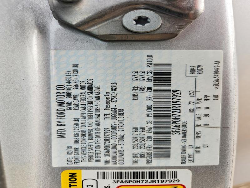 63323346 :رقم المزاد ، 3FA6P0H72JR197929 vin ، 2018 Ford Fusion مزاد بيع