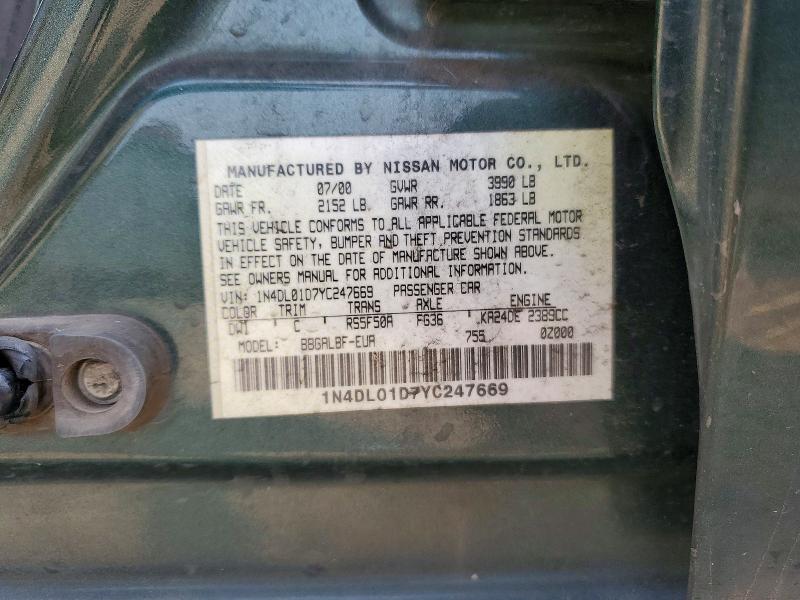 Aukcja sprzedaży 2000 Nissan Altima, vin: 1N4DL01D7YC247669, numer aukcji: 63728996