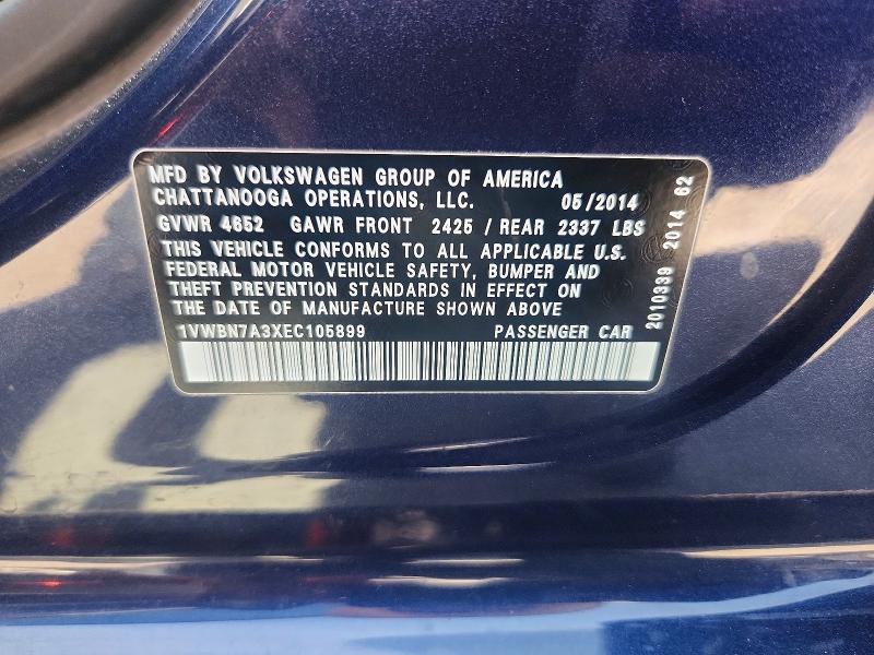 Продаж на аукціоні авто 2014 Volkswagen Passat, vin: 1VWBN7A3XEC105899, номер лоту: 65363946