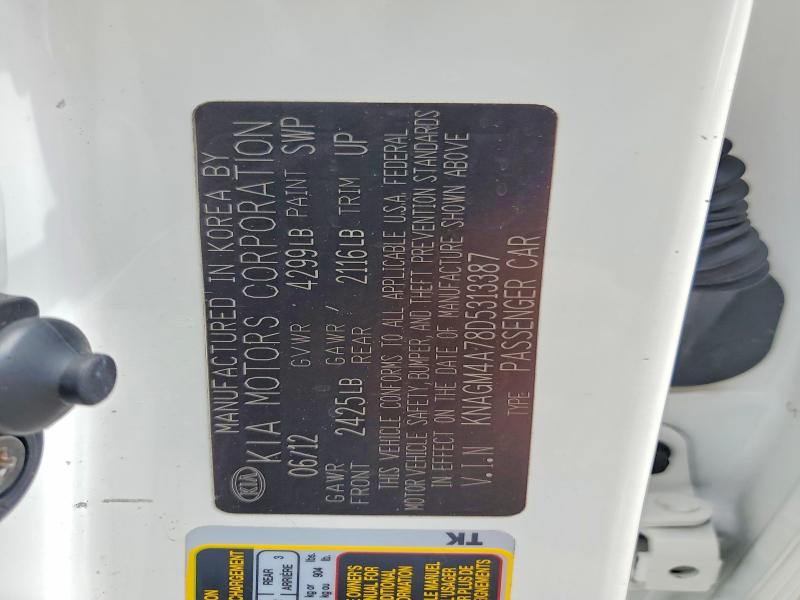Aukcja sprzedaży 2013 Kia Optima, vin: KNAGM4A78D5313387, numer aukcji: 66360386