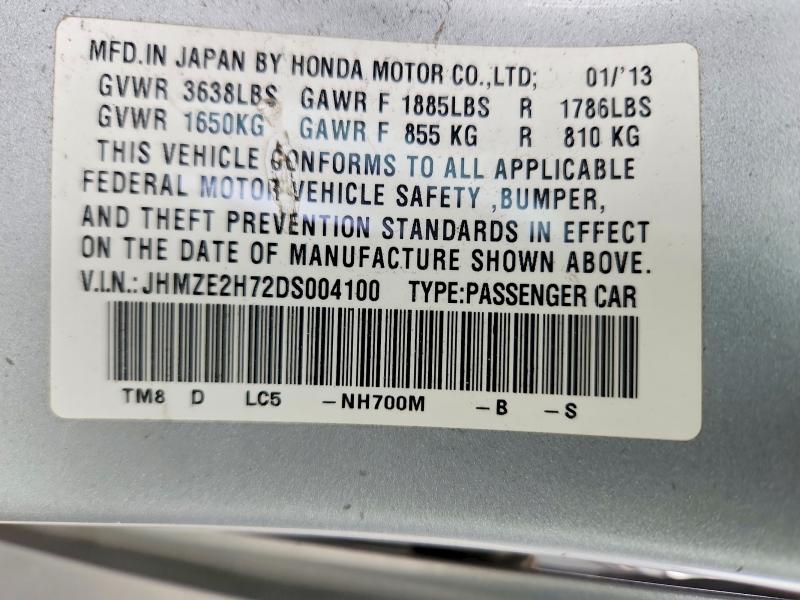 Продажа на аукционе авто 2013 Honda Insight, vin: JHMZE2H72DS004100, номер лота: 67029396