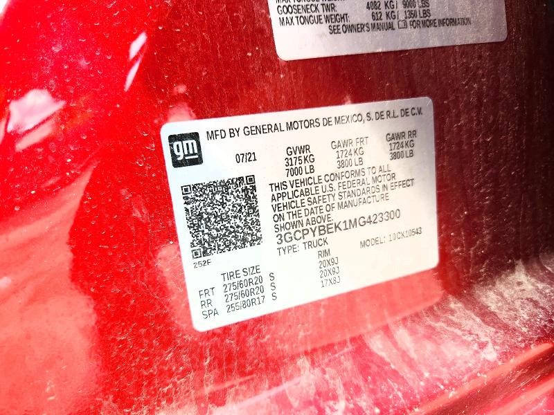 2021 Chevrolet Silverado მანქანა იყიდება აუქციონზე, vin: 3GCPYBEK1MG423300, აუქციონის ნომერი: 63748556