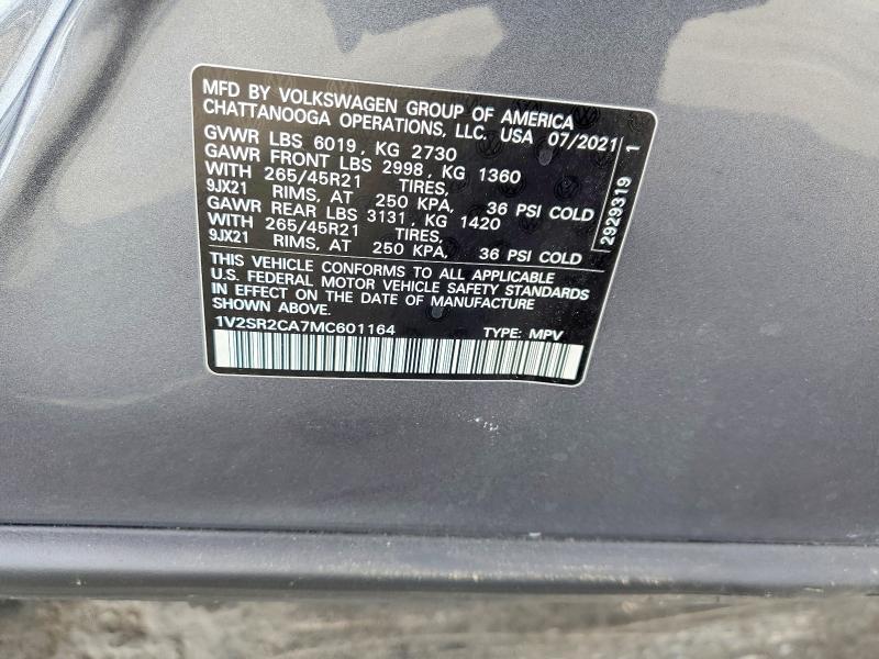 Aukcja sprzedaży 2021 Volkswagen Atlas, vin: 1V2SR2CA7MC601164, numer aukcji: 63254836