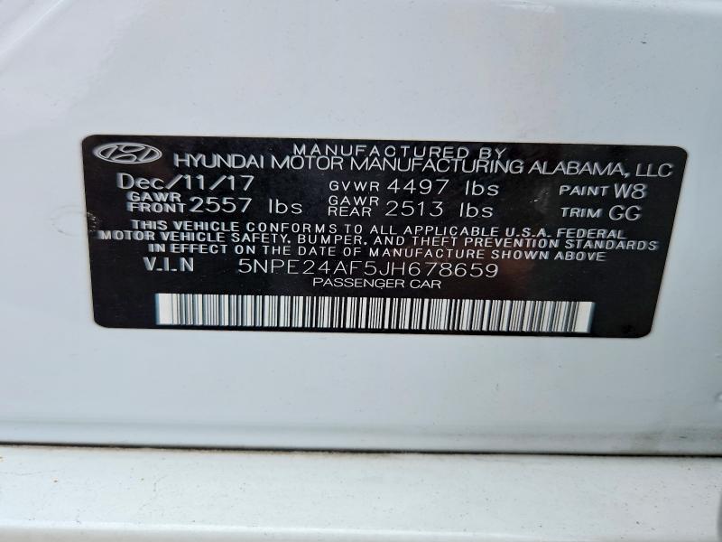 63742376 :رقم المزاد ، 5NPE24AF5JH678659 vin ، 2018 Hyundai Sonata مزاد بيع