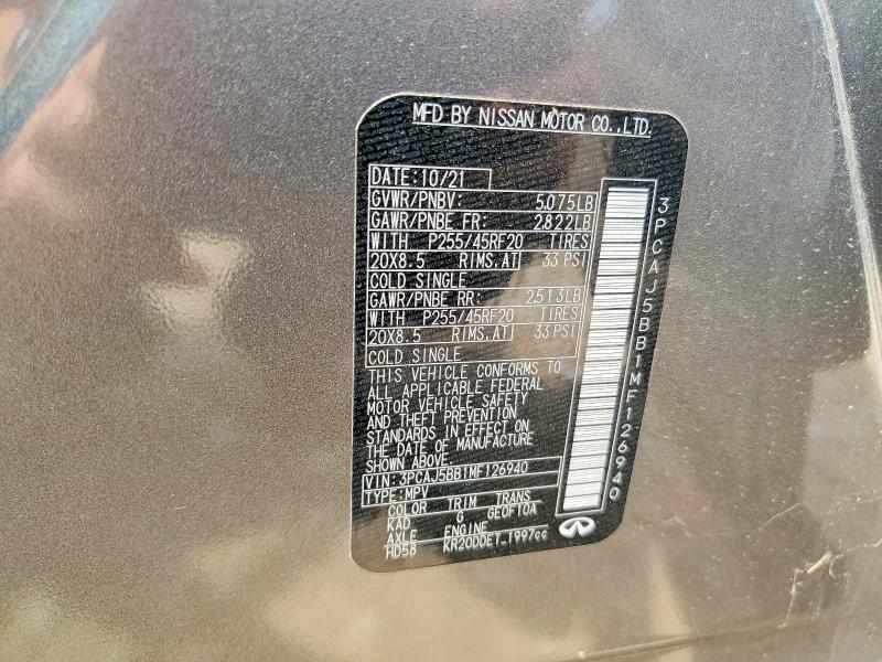 63512906 :رقم المزاد ، 3PCAJ5BB1MF126940 vin ، 2021 Infiniti Qx50 مزاد بيع