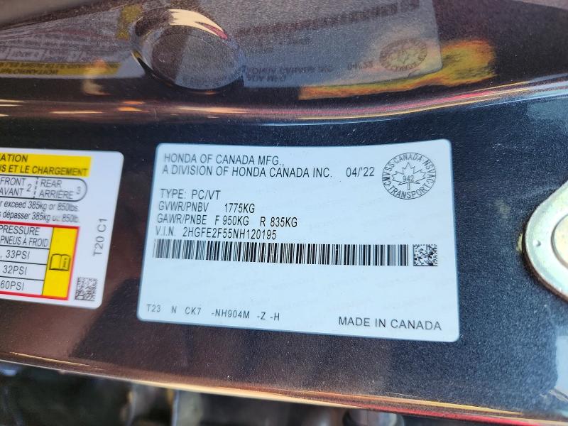 Aukcja sprzedaży 2022 Honda Civic, vin: 2HGFE2F55NH120195, numer aukcji: 63535956