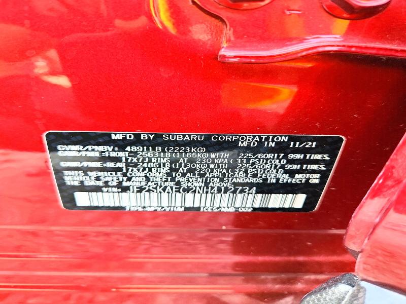 Продажа на аукционе авто 2022 Subaru Forester, vin: JF2SKAEC2NH412734, номер лота: 66092866