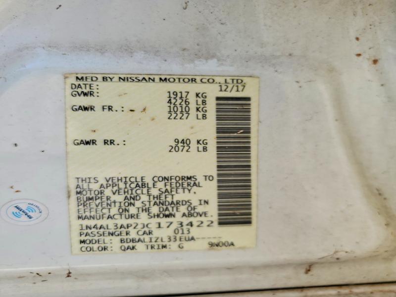 2018 Nissan Altima მანქანა იყიდება აუქციონზე, vin: 1N4AL3AP2JC173422, აუქციონის ნომერი: 63442426