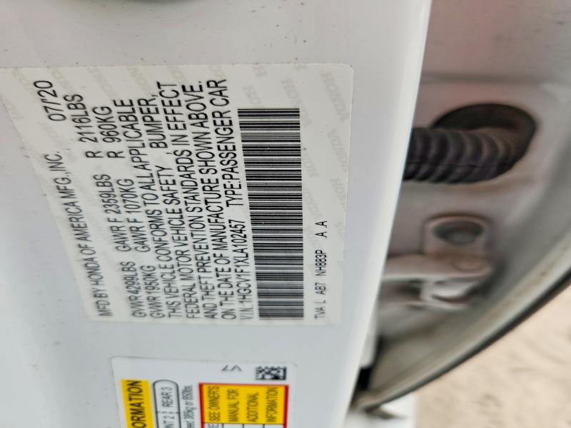 Продаж на аукціоні авто 2020 Honda Accord, vin: 1HGCV1F1XLA102457, номер лоту: 67069236