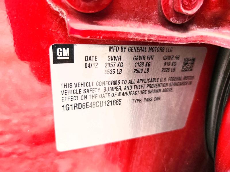64039056 :رقم المزاد ، 1G1RD6E48CU121665 vin ، 2012 Chevrolet Volt مزاد بيع