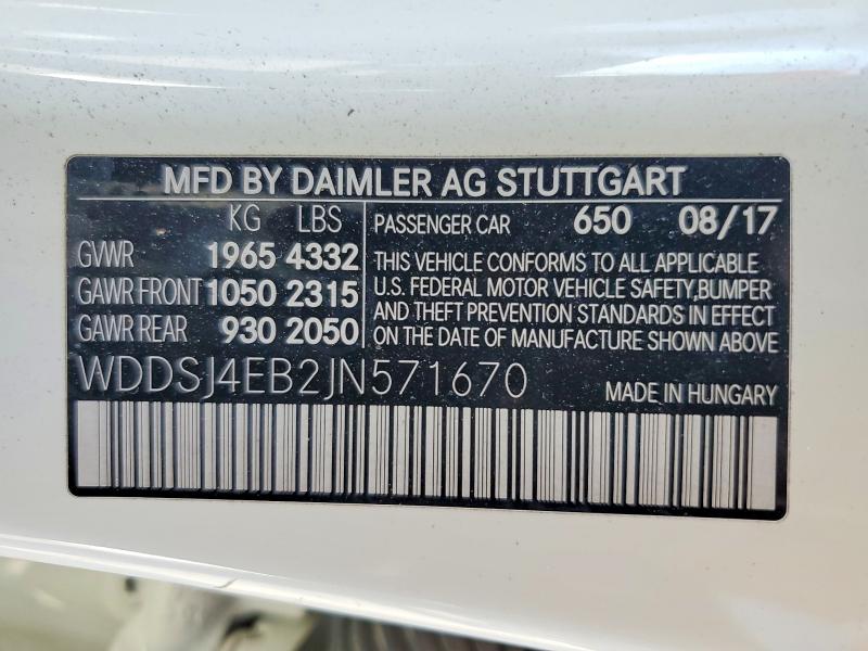 2018 Mercedes-benz Cla მანქანა იყიდება აუქციონზე, vin: WDDSJ4EB2JN571670, აუქციონის ნომერი: 65500106