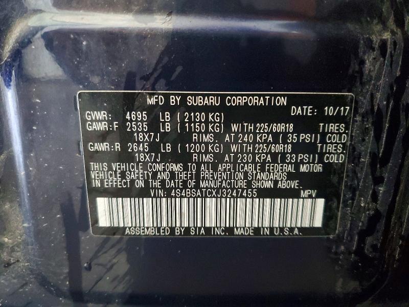 2018 Subaru Outback მანქანა იყიდება აუქციონზე, vin: 4S4BSATCXJ3247455, აუქციონის ნომერი: 65023216