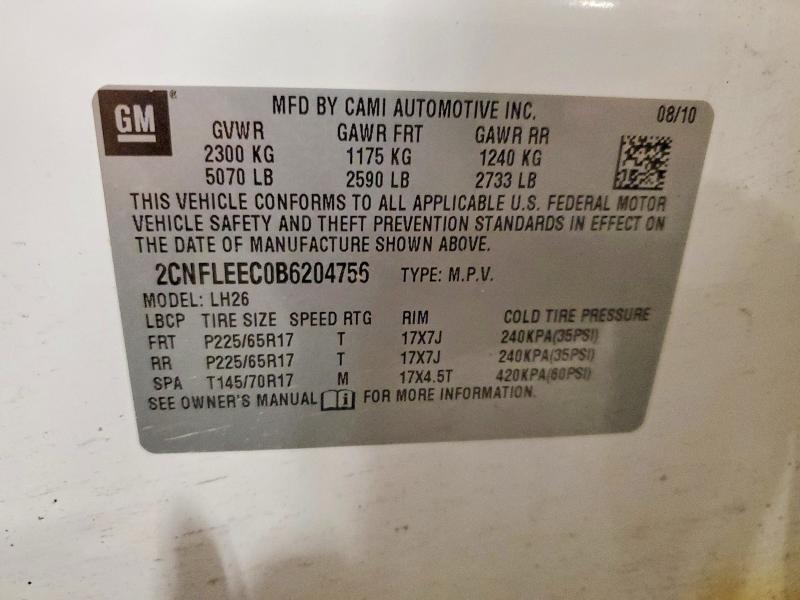Aukcja sprzedaży 2011 Chevrolet Equinox, vin: 2CNFLEEC0B6204756, numer aukcji: 66602916