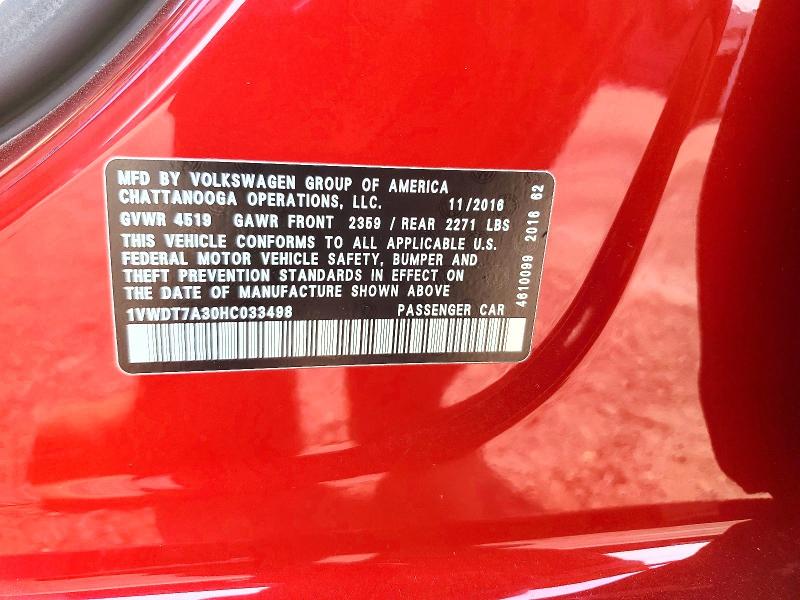66369896 :رقم المزاد ، 1VWDT7A30HC033498 vin ، 2017 Volkswagen Passat مزاد بيع