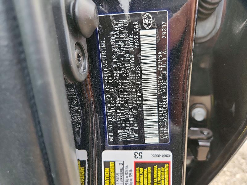 66421496 :رقم المزاد ، 4T1B61HK6JU525363 vin ، 2018 Toyota Camry مزاد بيع