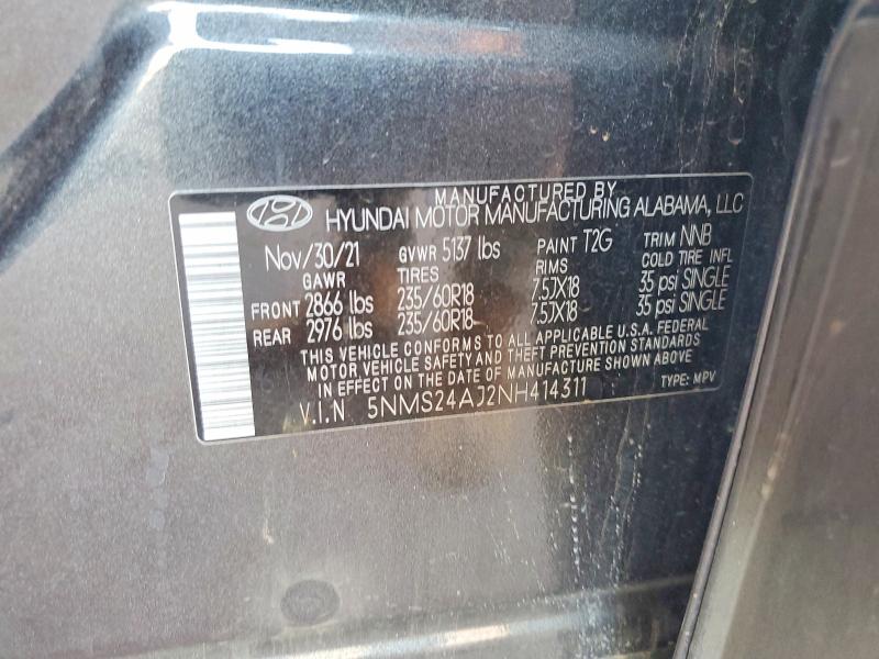 Продаж на аукціоні авто 2022 Hyundai Santa Fe, vin: 5NMS24AJ2NH414311, номер лоту: 65625076