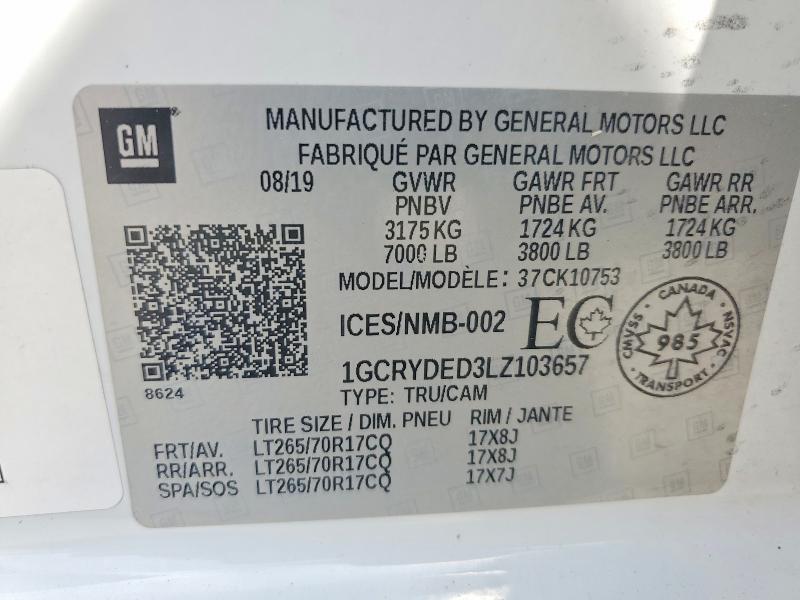Продаж на аукціоні авто 2020 Chevrolet Silverado, vin: 1GCRYDED3LZ103657, номер лоту: 66340566