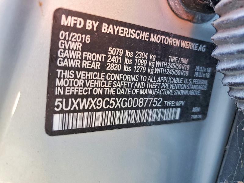 Aukcja sprzedaży 2016 Bmw X3, vin: 5UXWX9C5XG0D87752, numer aukcji: 65265036
