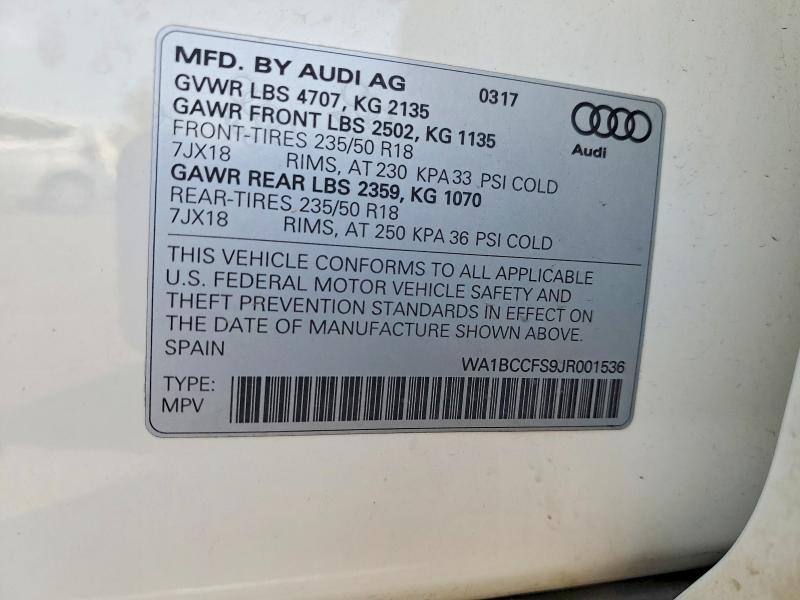 Aukcja sprzedaży 2018 Audi Q3, vin: WA1BCCFS9JR001536, numer aukcji: 64802166