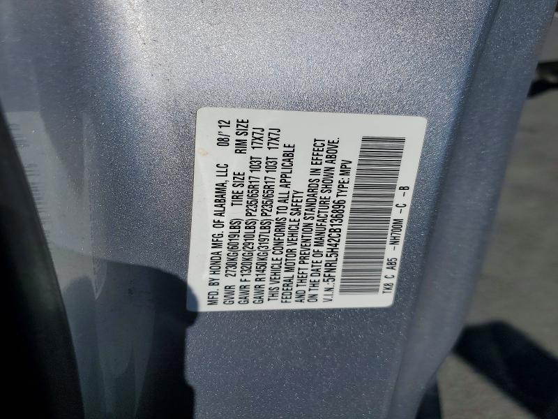 65135796 :رقم المزاد ، 5FNRL5H42CB136896 vin ، 2012 Honda Odyssey مزاد بيع