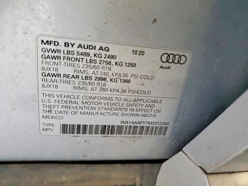 66964466 :رقم المزاد ، WA1AAAFY7M2013384 vin ، 2021 Audi Q5 مزاد بيع