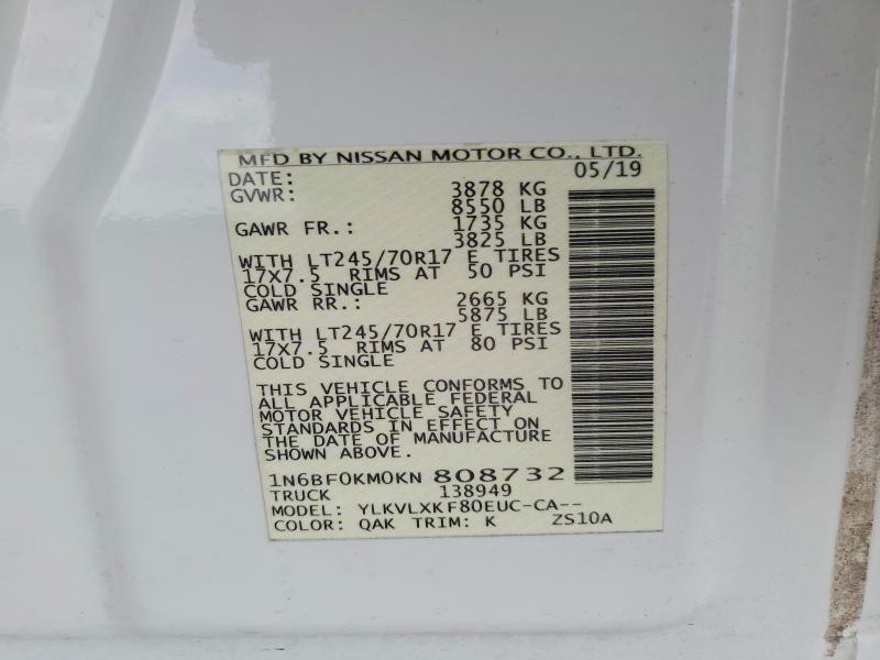 66060136 :رقم المزاد ، 1N6BF0KM0KN808732 vin ، 2019 Nissan Nv مزاد بيع