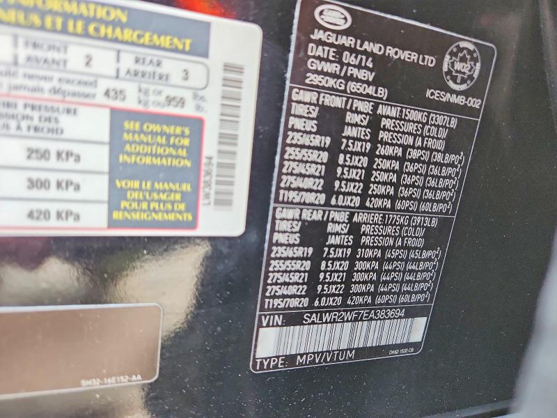 Aukcja sprzedaży 2014 Land Rover Range Rover Sport, vin: SALWR2WF7EA383694, numer aukcji: 63387756