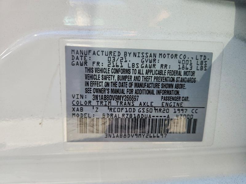 2021 Nissan Sentra მანქანა იყიდება აუქციონზე, vin: 3N1AB8DV9MY266697, აუქციონის ნომერი: 65335256