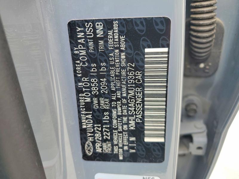 67085556 :رقم المزاد ، KMHLS4AG7MU193672 vin ، 2021 Hyundai Elantra مزاد بيع