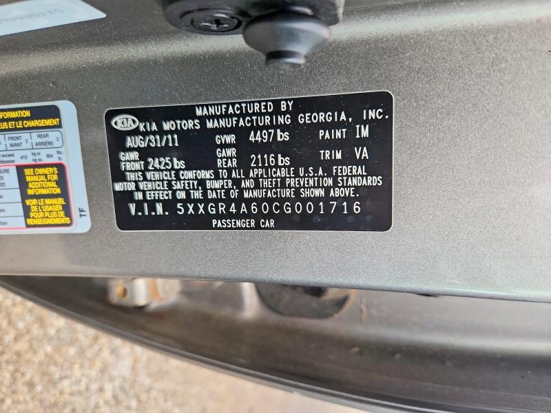64722006 :رقم المزاد ، 5XXGR4A60CG001716 vin ، 2012 Kia Optima مزاد بيع