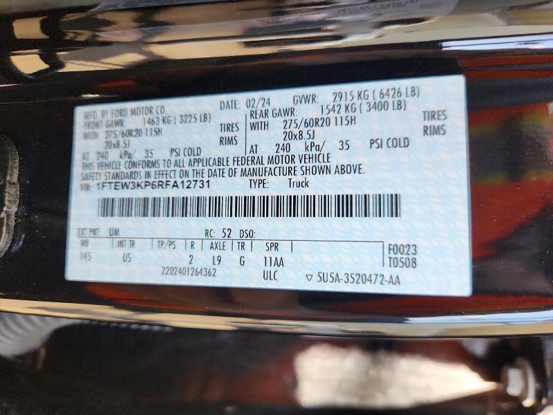 Продаж на аукціоні авто 2024 Ford F150, vin: 1FTEW3KP6RFA12731, номер лоту: 63444816