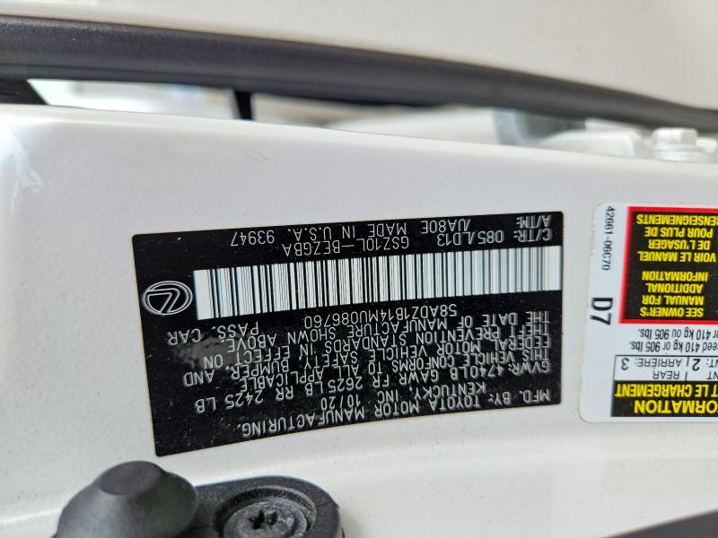 Aukcja sprzedaży 2021 Lexus Es 350, vin: 58ADZ1B14MU086760, numer aukcji: 66699246