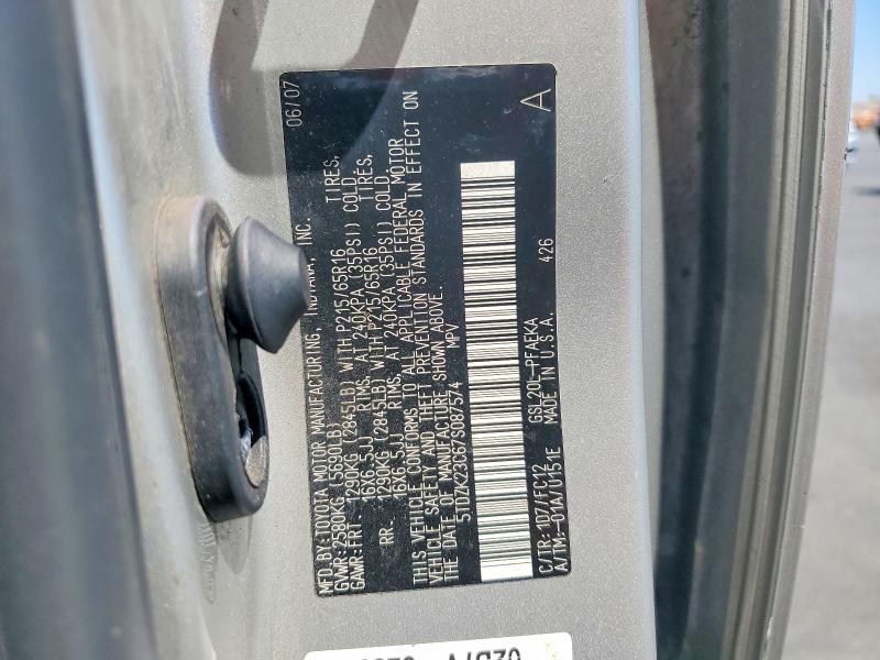 Aukcja sprzedaży 2007 Toyota Sienna, vin: 5TDZK23C67S087574, numer aukcji: 62534766