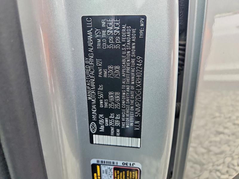 64857776 :رقم المزاد ، 5NMP2DGLXRH022469 vin ، 2024 Hyundai Santa Fe مزاد بيع