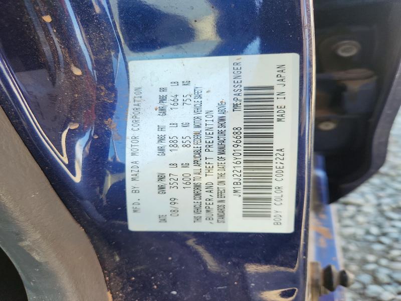 66252306 :رقم المزاد ، JM1BJ2216Y0196688 vin ، 2000 Mazda Protege مزاد بيع