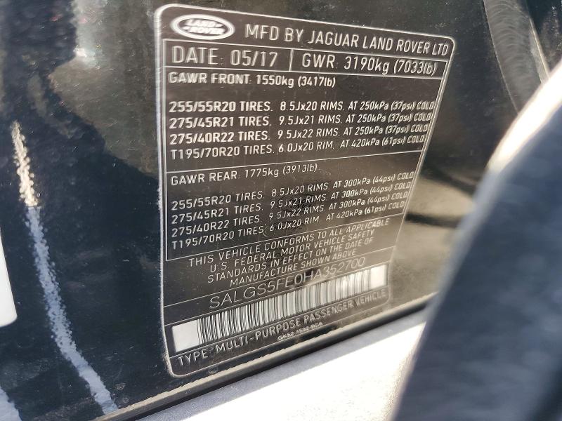 Продаж на аукціоні авто 2017 Land Rover Range Rover, vin: SALGS5FE0HA352700, номер лоту: 65341186