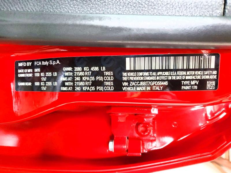 Продажа на аукционе авто 2016 Jeep Renegade, vin: ZACCJBBT7GPD56446, номер лота: 64598426