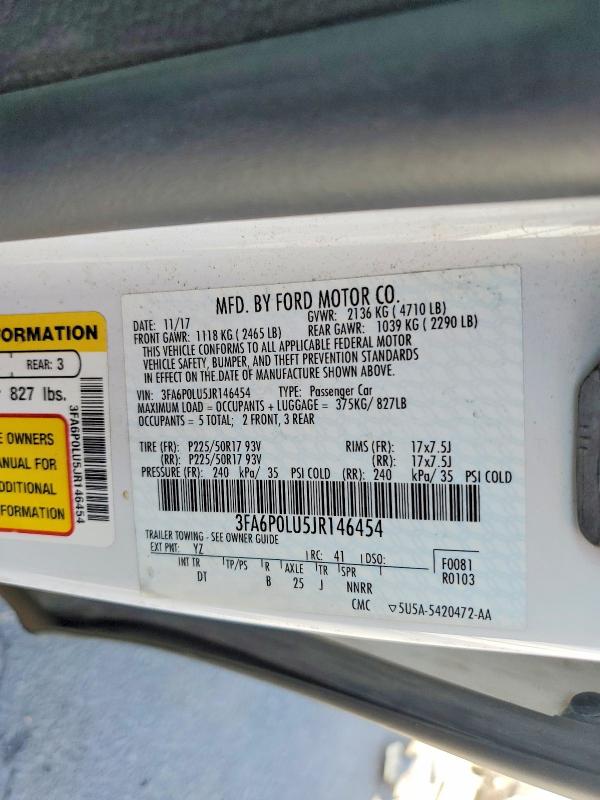 Продаж на аукціоні авто 2018 Ford Fusion, vin: 3FA6P0LU5JR146454, номер лоту: 64699986