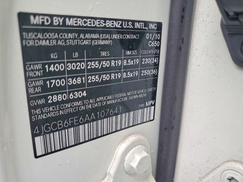 65321526 :رقم المزاد ، 4JGCB6FE6AA107641 vin ، 2010 Mercedes-benz R مزاد بيع