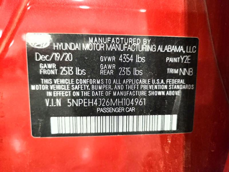 Aukcja sprzedaży 2021 Hyundai Sonata, vin: 5NPEH4J26MH104961, numer aukcji: 64311416