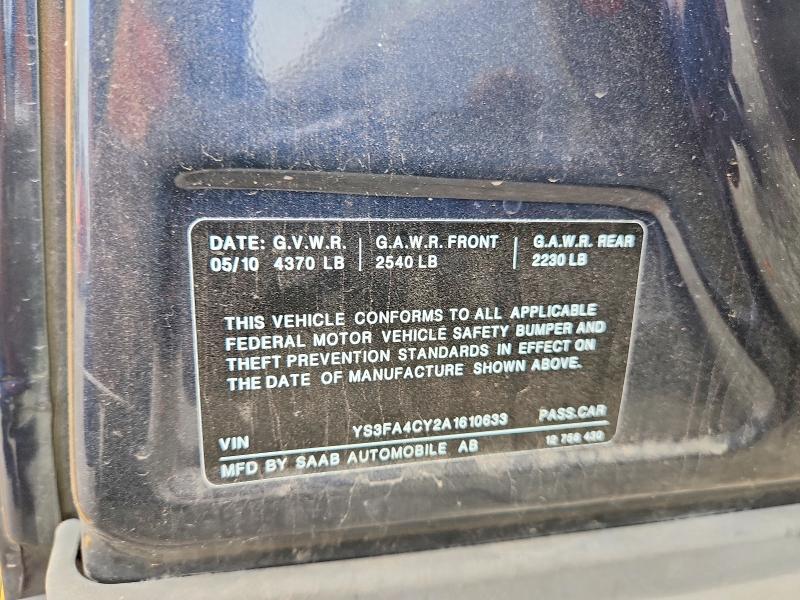 Auction sale of the 2010 Saab 9-3, vin: YS3FA4CY2A1610633, lot number: 66970696